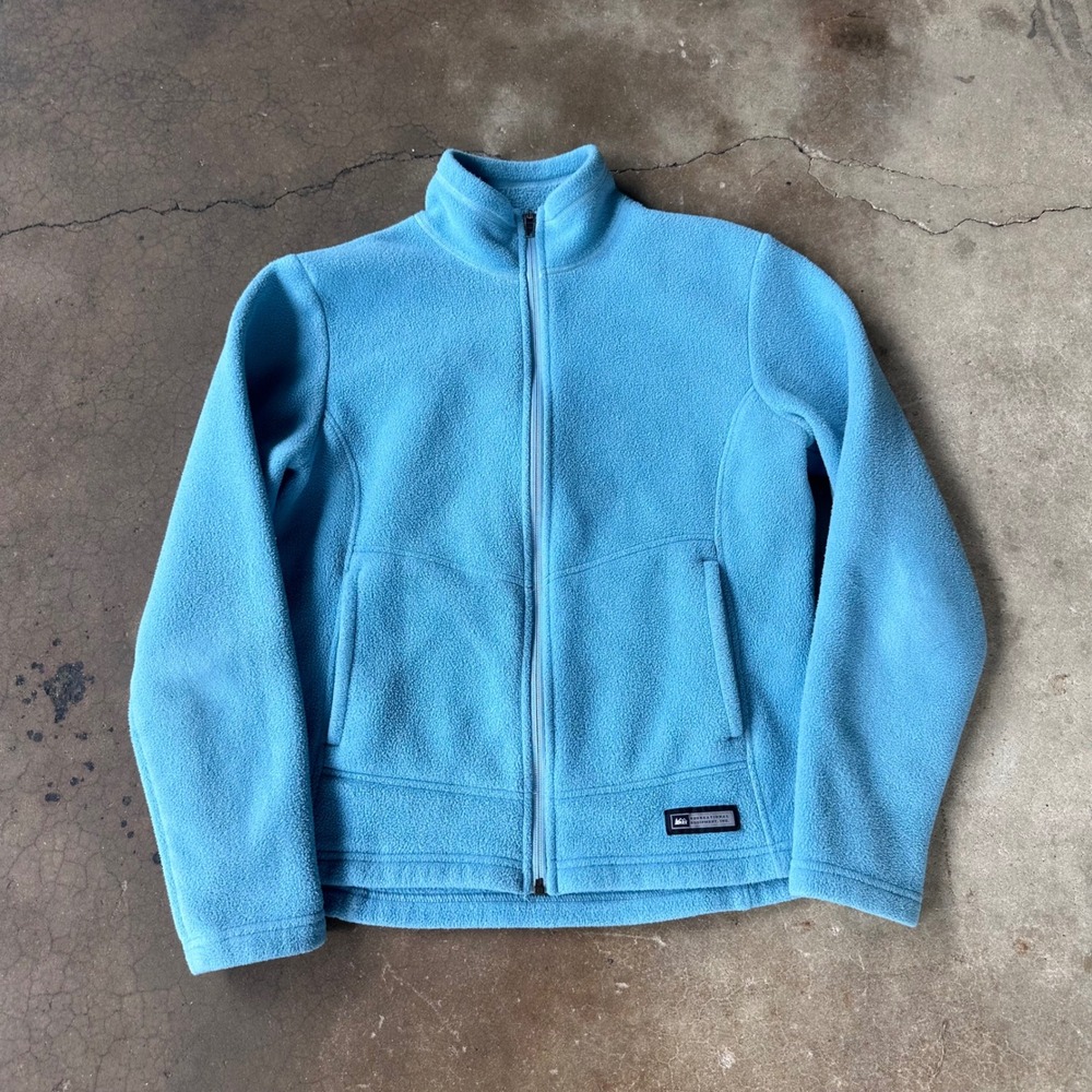 REI Fleece Jacket Womens Medium Blue Excellent Full Zip Mock Neck Outdoor